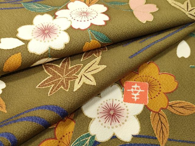 平和屋着物●ファッションデザイナー 花井幸子　小紋　流水舞桜文　金彩　反端付き　正絹　逸品　CABI1010gh