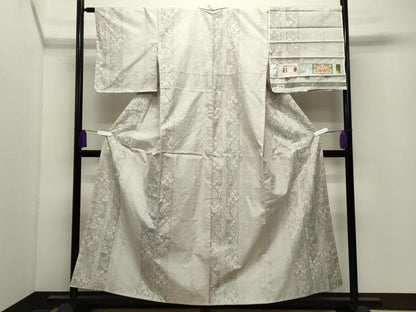平和屋着物●伝統工芸士 紫峰作本場大島紬　白大島　9マルキ　彩華　流水舞桜文　むらなか謹製　証紙付き　正絹　逸品　未使用　CABI1011gh