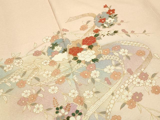 平和屋着物●訪問着　雪輪重ね熨斗花文　暈し染め　金彩　正絹　逸品　CABI1016gh