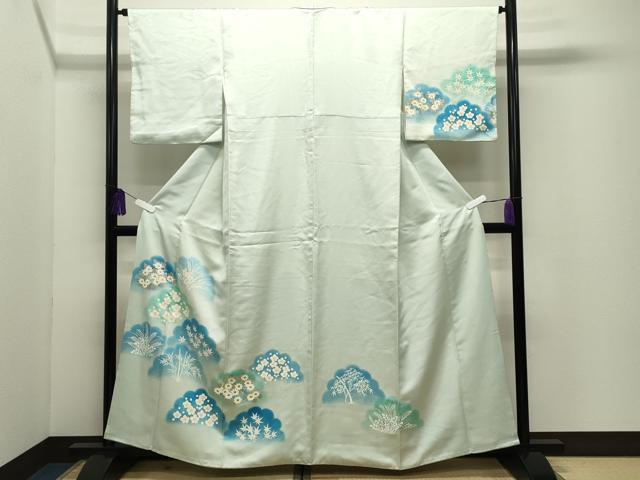 平和屋着物●訪問着　手描き　梅笹花文　暈し染め　正絹　逸品　CABI1018gh