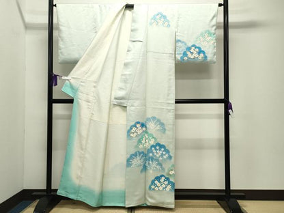 平和屋着物●訪問着　手描き　梅笹花文　暈し染め　正絹　逸品　CABI1018gh