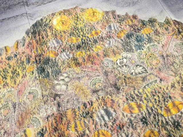 平和屋着物●訪問着　総刺繍　辻が花　暈し染め　金通し地　正絹　逸品　CABI1019gh