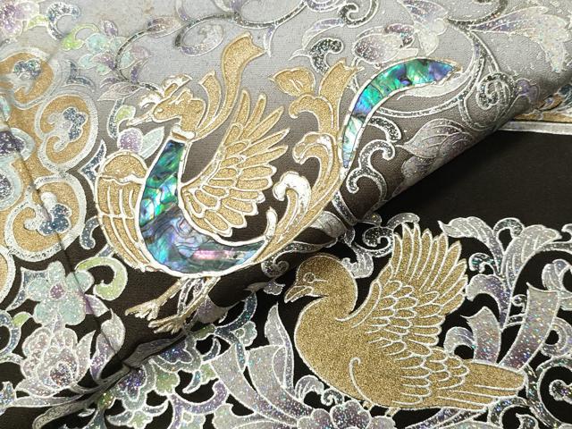 平和屋着物●訪問着　螺鈿　鳳凰花唐草文　暈し染め　金銀彩　正絹　逸品　CABI1020gh