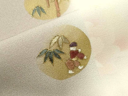平和屋着物●訪問着　駒刺繍　牡丹人物笹文　暈し染め　金彩　正絹　逸品　CABI1022gh