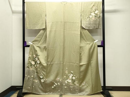 平和屋着物●訪問着　枝椿梅文　暈し染め　金彩　正絹　逸品　CABI1025gh