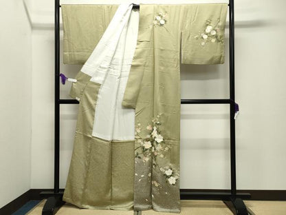 平和屋着物●訪問着　枝椿梅文　暈し染め　金彩　正絹　逸品　CABI1025gh