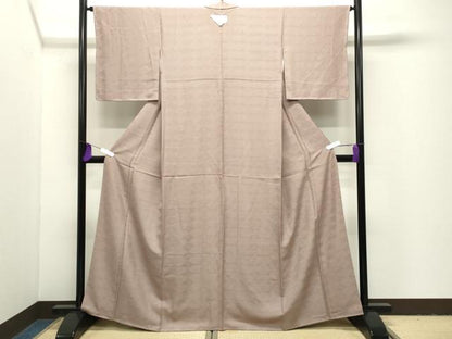 平和屋着物●上質な色無地　双鶴菱地紋　梅染色　正絹　逸品　未使用　CABI1029gh