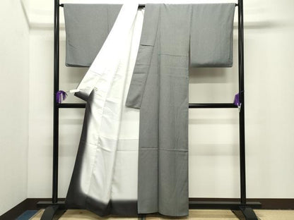 平和屋着物●江戸小紋　万筋　黒色×絹鼠色　正絹　逸品　CABI1032gh