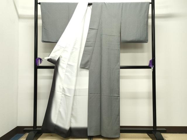 平和屋着物●江戸小紋　万筋　黒色×絹鼠色　正絹　逸品　CABI1032gh