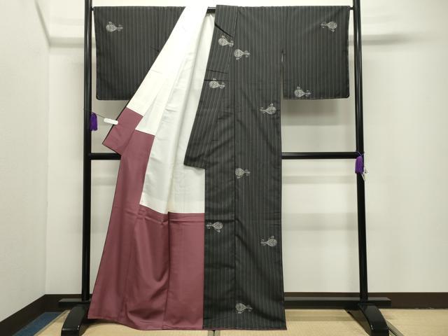 平和屋着物●古今紬　琵琶　証紙付き　正絹　逸品　未使用　CABI1034gh