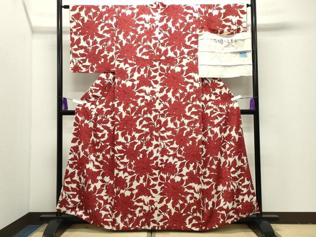 平和屋着物●上質な小紋　牡丹花文　反端付き　正絹　逸品　CABI1035gh