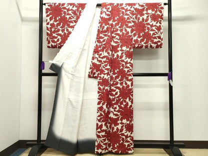 平和屋着物●上質な小紋　牡丹花文　反端付き　正絹　逸品　CABI1035gh