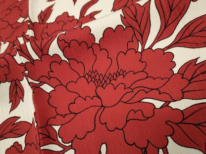 平和屋着物●上質な小紋　牡丹花文　反端付き　正絹　逸品　CABI1035gh