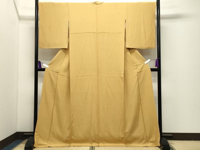 平和屋着物●上質な色無地　黄朽葉色　ロング丈　正絹　逸品　CABI1038gh