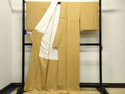 平和屋着物●上質な色無地　黄朽葉色　ロング丈　正絹　逸品　CABI1038gh