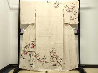 平和屋着物●訪問着　友禅　作家物　枝椿　鬼しぼ縮緬　正絹　逸品　CABI1039gh