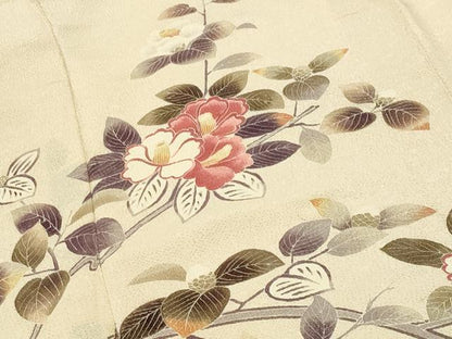 平和屋着物●訪問着　友禅　作家物　枝椿　鬼しぼ縮緬　正絹　逸品　CABI1039gh