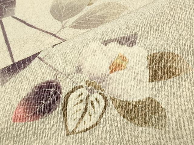 平和屋着物●訪問着　友禅　作家物　枝椿　鬼しぼ縮緬　正絹　逸品　CABI1039gh