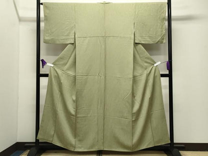 平和屋着物●上質な色無地　縞地紋　抹茶色　正絹　逸品　CABI1041gh