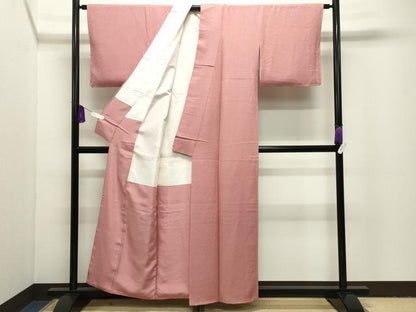 平和屋着物●上質な色無地　紋意匠　退紅色　正絹　逸品　未使用　CABI1044gh