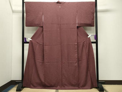 平和屋着物●上質な色無地　草花地紋　葡萄茶色　ロング丈　正絹　逸品　CABI1051gh