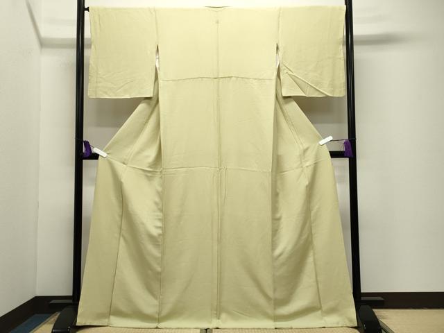 平和屋着物●上質な色無地　吉祥地紋　枯草色　ロング丈　正絹　逸品　CABI1052gh