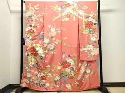 平和屋着物●豪華振袖　駒刺繍　花車文　金彩　正絹　逸品　CABI1056gh