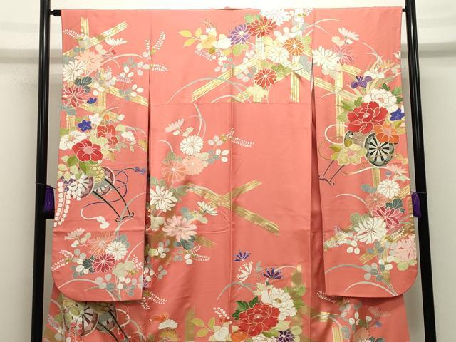 平和屋着物●豪華振袖　駒刺繍　花車文　金彩　正絹　逸品　CABI1056gh