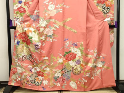 平和屋着物●豪華振袖　駒刺繍　花車文　金彩　正絹　逸品　CABI1056gh