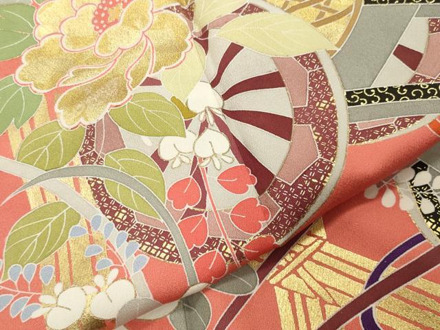平和屋着物●豪華振袖　駒刺繍　花車文　金彩　正絹　逸品　CABI1056gh