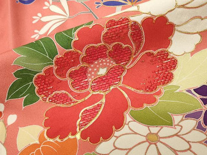 平和屋着物●豪華振袖　駒刺繍　花車文　金彩　正絹　逸品　CABI1056gh