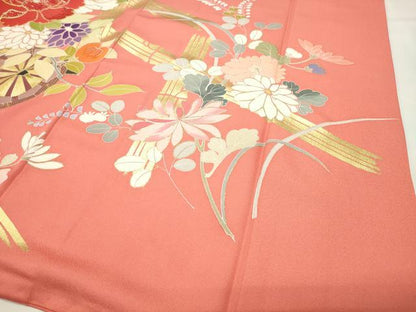 平和屋着物●豪華振袖　駒刺繍　花車文　金彩　正絹　逸品　CABI1056gh
