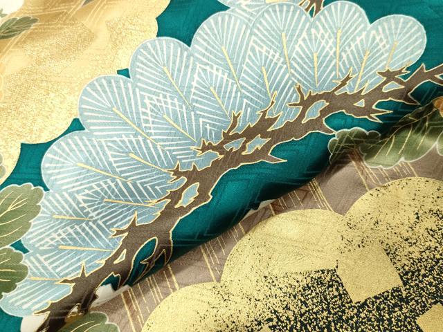 平和屋着物●十日町老舗ブランド　吉澤友禅　吾妻徳穂　振袖　駒刺繍　雲重ね松花文　金彩　正絹　逸品　CABI1057gh