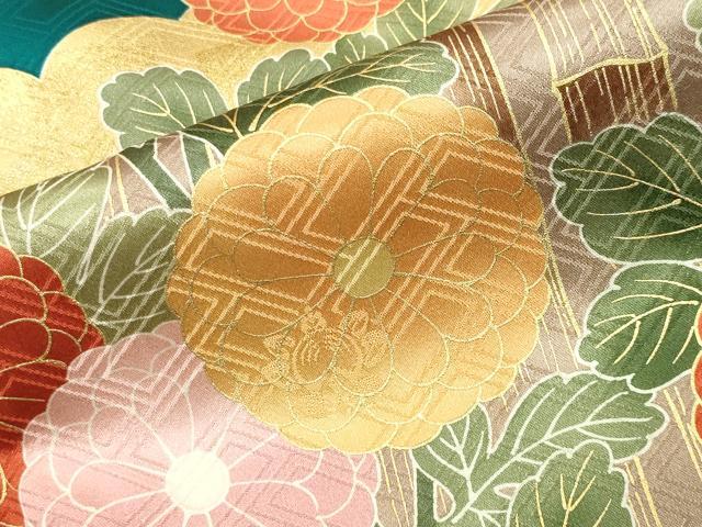 平和屋着物●十日町老舗ブランド　吉澤友禅　吾妻徳穂　振袖　駒刺繍　雲重ね松花文　金彩　正絹　逸品　CABI1057gh