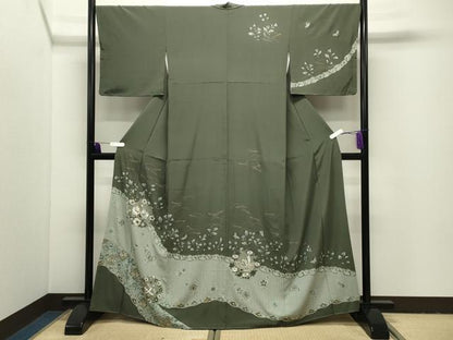 平和屋着物●中国三大刺繍　スワトウ刺繍　総刺繍　訪問着　向かい鳥花唐草文　金彩　正絹　逸品　CABI1060gh