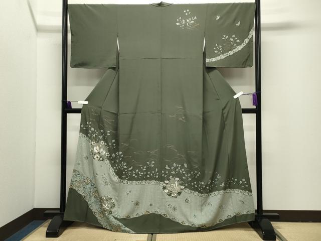 平和屋着物●中国三大刺繍　スワトウ刺繍　総刺繍　訪問着　向かい鳥花唐草文　金彩　正絹　逸品　CABI1060gh