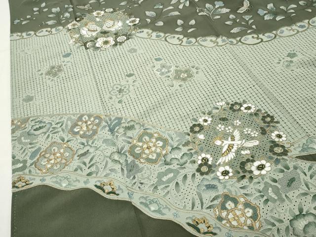 平和屋着物●中国三大刺繍　スワトウ刺繍　総刺繍　訪問着　向かい鳥花唐草文　金彩　正絹　逸品　CABI1060gh