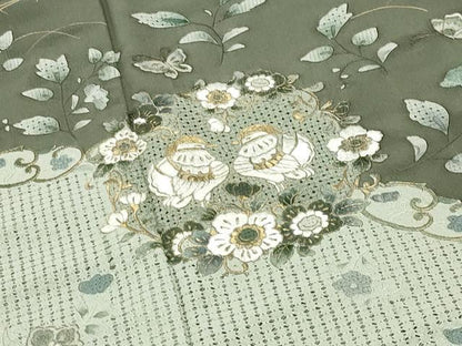 平和屋着物●中国三大刺繍　スワトウ刺繍　総刺繍　訪問着　向かい鳥花唐草文　金彩　正絹　逸品　CABI1060gh