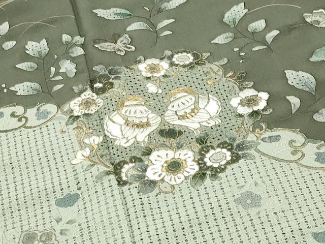 平和屋着物●中国三大刺繍　スワトウ刺繍　総刺繍　訪問着　向かい鳥花唐草文　金彩　正絹　逸品　CABI1060gh