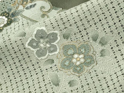平和屋着物●中国三大刺繍　スワトウ刺繍　総刺繍　訪問着　向かい鳥花唐草文　金彩　正絹　逸品　CABI1060gh