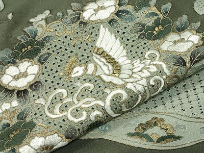 平和屋着物●中国三大刺繍　スワトウ刺繍　総刺繍　訪問着　向かい鳥花唐草文　金彩　正絹　逸品　CABI1060gh