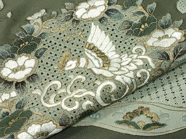 平和屋着物●中国三大刺繍　スワトウ刺繍　総刺繍　訪問着　向かい鳥花唐草文　金彩　正絹　逸品　CABI1060gh