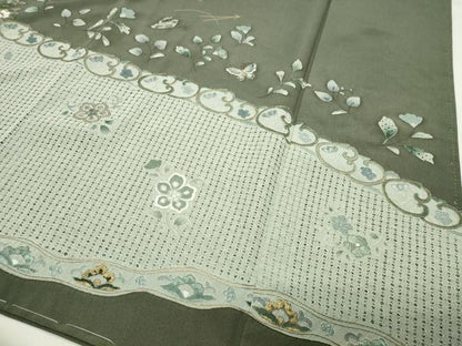 平和屋着物●中国三大刺繍　スワトウ刺繍　総刺繍　訪問着　向かい鳥花唐草文　金彩　正絹　逸品　CABI1060gh