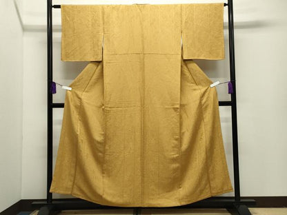 平和屋着物●上質な色無地　辻が花地紋　山吹茶色　正絹　逸品　CABI1062gh