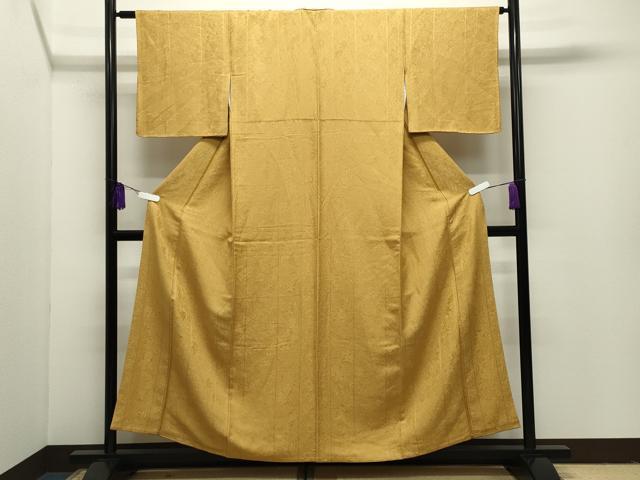 平和屋着物●上質な色無地　辻が花地紋　山吹茶色　正絹　逸品　CABI1062gh