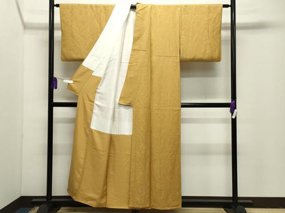 平和屋着物●上質な色無地　辻が花地紋　山吹茶色　正絹　逸品　CABI1062gh