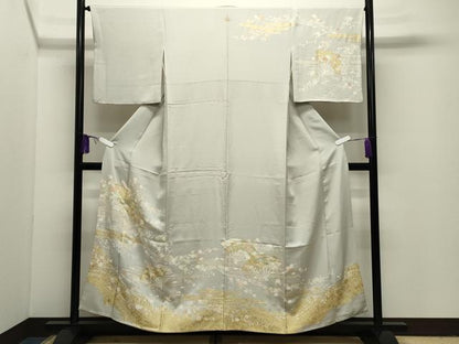 平和屋着物●訪問着　駒刺繍　扇面花文　金彩　正絹　逸品　CABI1063gh
