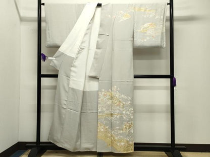 平和屋着物●訪問着　駒刺繍　扇面花文　金彩　正絹　逸品　CABI1063gh