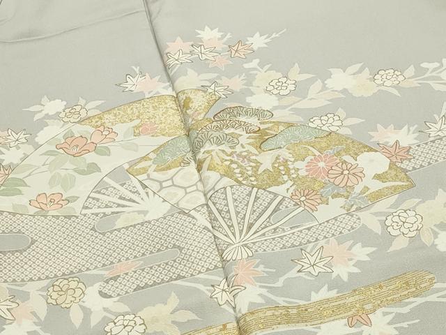 平和屋着物●訪問着　駒刺繍　扇面花文　金彩　正絹　逸品　CABI1063gh
