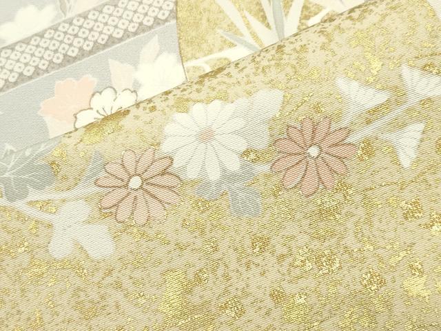 平和屋着物●訪問着　駒刺繍　扇面花文　金彩　正絹　逸品　CABI1063gh